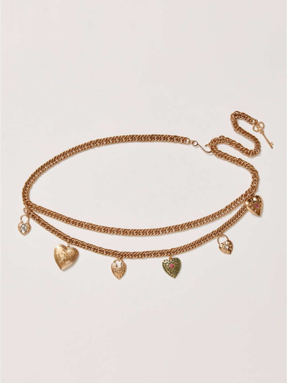 Free People Gold Tone Heart & Key Charm Chain Belt - Picture 2 of 2